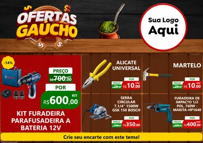 Modelo de Encarte para Encarte A4 Horizontal com o tema Ofertas Dia do Gaúcho para Maquinas e Ferramentas