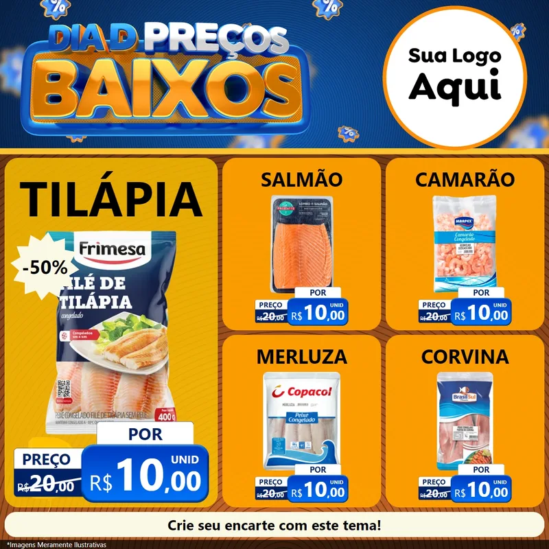 Modelo de Rede Social para Feed Facebook com o tema Dia D Preço Baixo para Peixaria