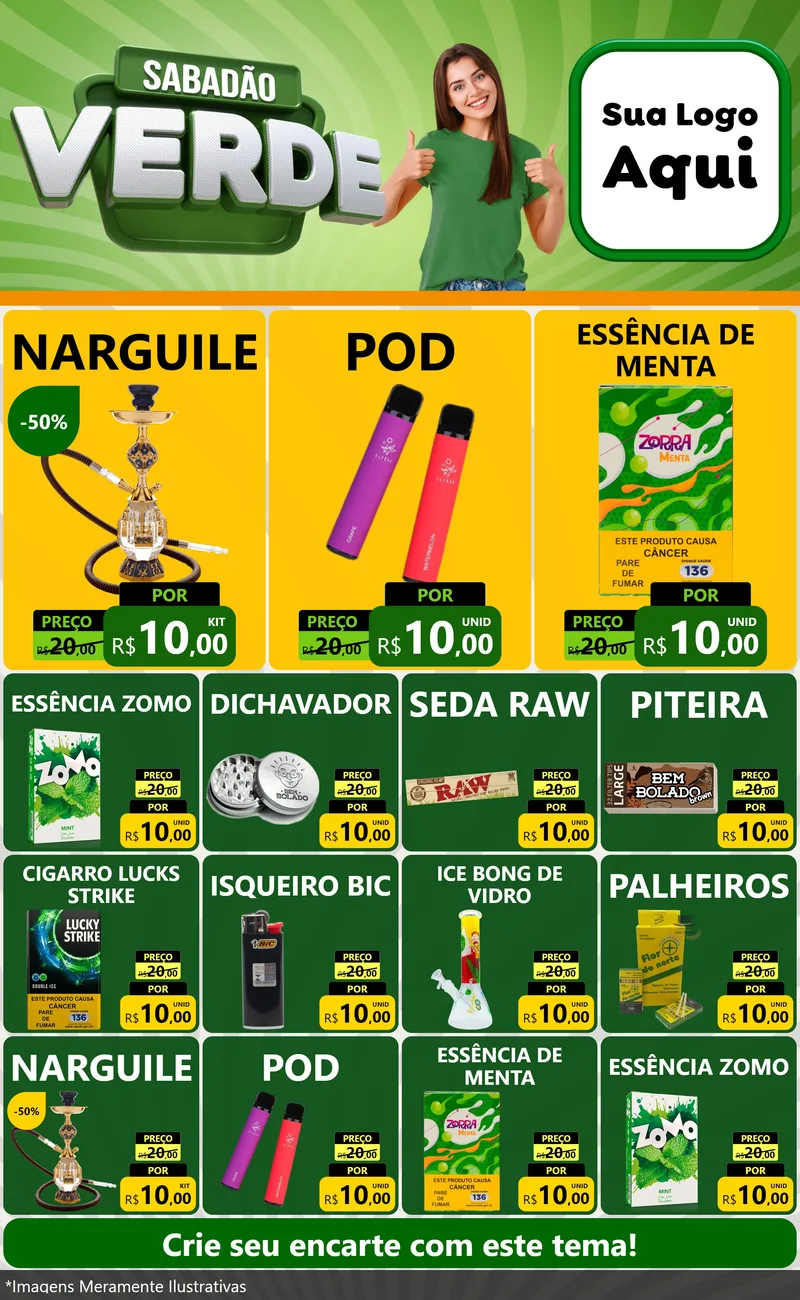Modelo de Encarte para Encarte Grande com o tema Sabadão Verde para Tabacaria