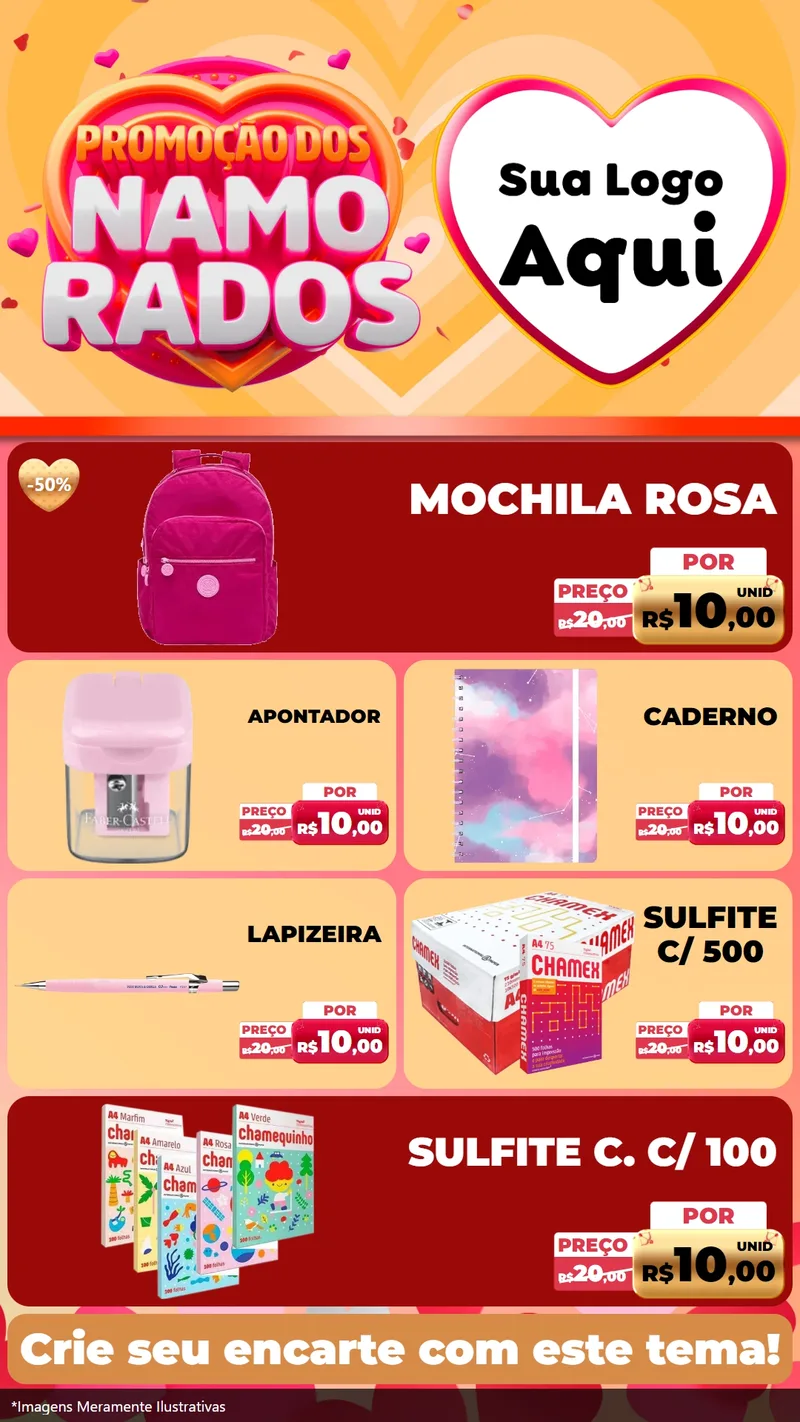 Modelo de TV para TV Vertical com o tema Promoção dos Namorados para Papelaria