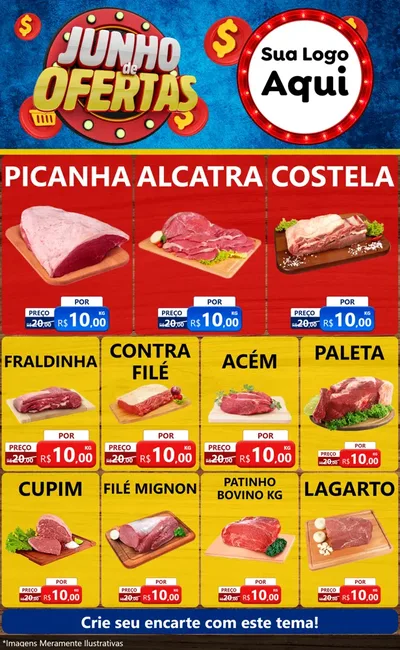 Modelo de Encarte para Encarte Grande com o tema Junho de Ofertas para Açougue