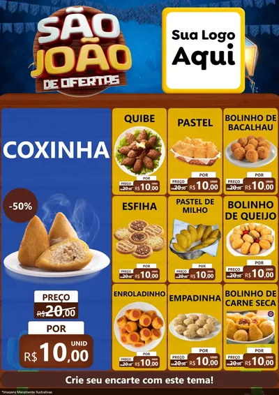Modelo de Encarte para Encarte A4 Vertical com o tema São João Ofertas Imbatíveis! - Junina para Salgadaria