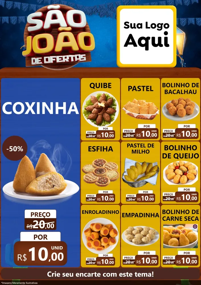 Modelo de Encarte para Encarte A4 Vertical com o tema São João Ofertas Imbatíveis! - Junina para Salgadaria