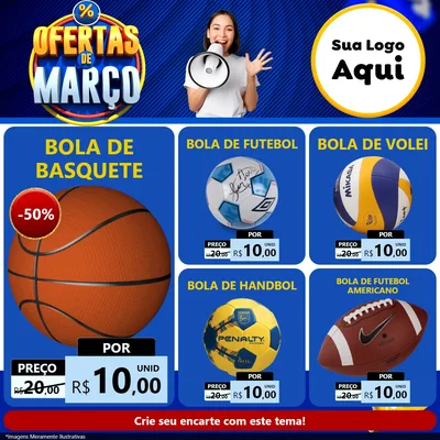 Modelo de Rede Social para Feed Facebook com o tema Ofertas de Março para Artigos Esportivos