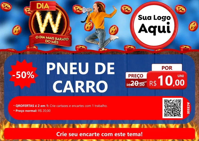 Modelo de Cartaz para Cartaz A4 Horizontal com o tema Dia W - O Dia Mais Barato Do Mês para Auto peças