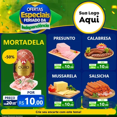 Modelo de Rede Social para Feed Facebook com o tema Ofertas Especiais Feriado da Independência para Frios e Laticínios