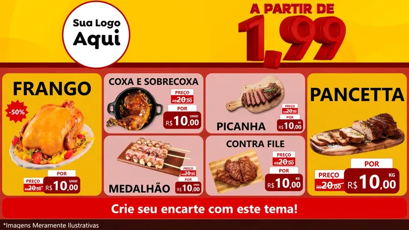 Modelo de TV para TV Horizontal com o tema A Partir de Um e Noventa e Nove - 1,99 para Assados