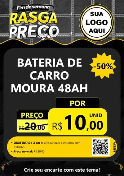 Modelo de Cartaz para Cartaz A4 Vertical com o tema Fim de Semana Rasga Preço para Baterias Elétricas