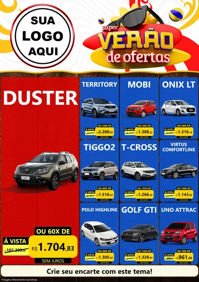 Modelo de Encarte para Encarte A4 Vertical com o tema Super Verão de Ofertas para Concessionaria de Carros