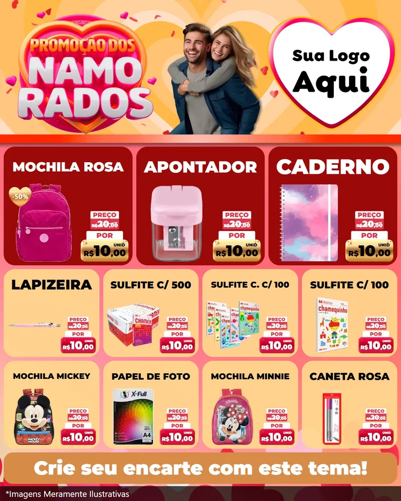 Modelo de Rede Social para Feed Instagram com o tema Promoção dos Namorados para Papelaria