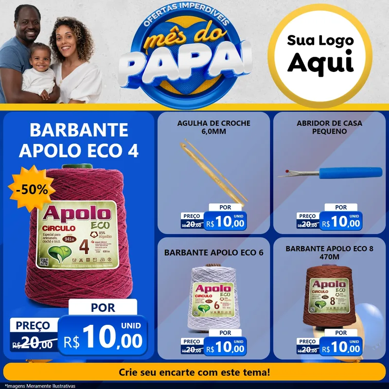 Modelo de Rede Social para Feed Facebook com o tema Ofertas Imperdíveis Mês Do Papai para Armarinho e Aviamentos