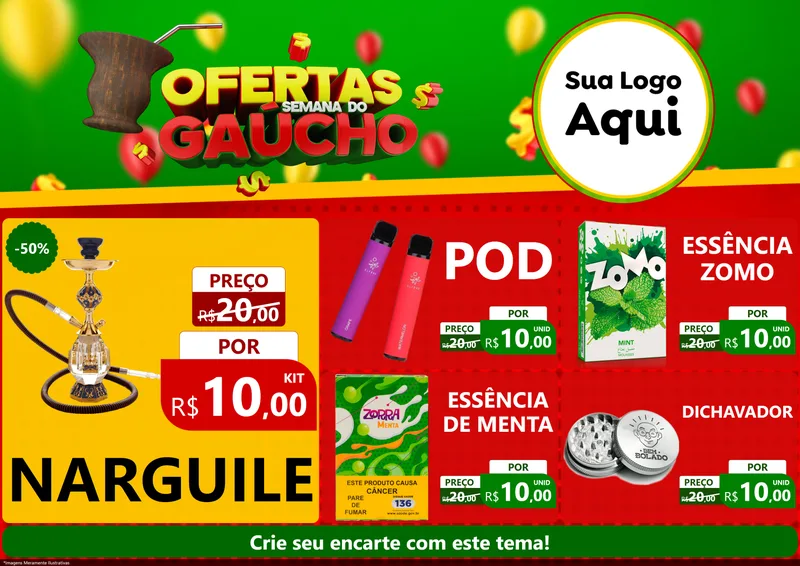 Modelo de Encarte para Encarte A4 Horizontal com o tema Ofertas Semana Do Gaúcho para Tabacaria
