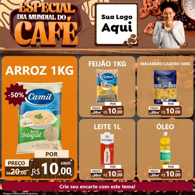 Modelo de Rede Social para Feed Facebook com o tema Especial Dia Mundial do Café para Supermercado