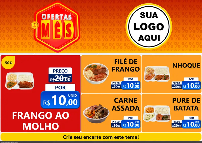 Modelo de Encarte para Encarte A4 Horizontal com o tema Ofertas do Mês para Restaurante