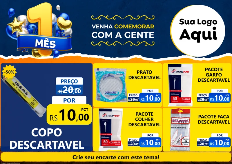 Modelo de Encarte para Encarte A4 Horizontal com o tema Um Mês de Aniversário para Embalagens