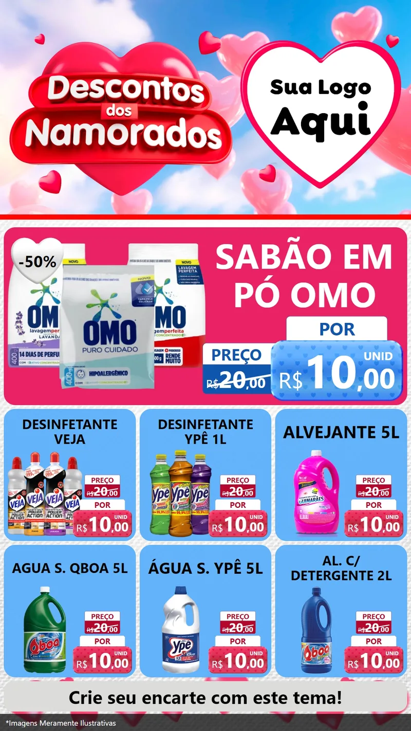 Modelo de Rede Social para Stories com o tema Descontos dos Namorados para Produtos de Limpeza