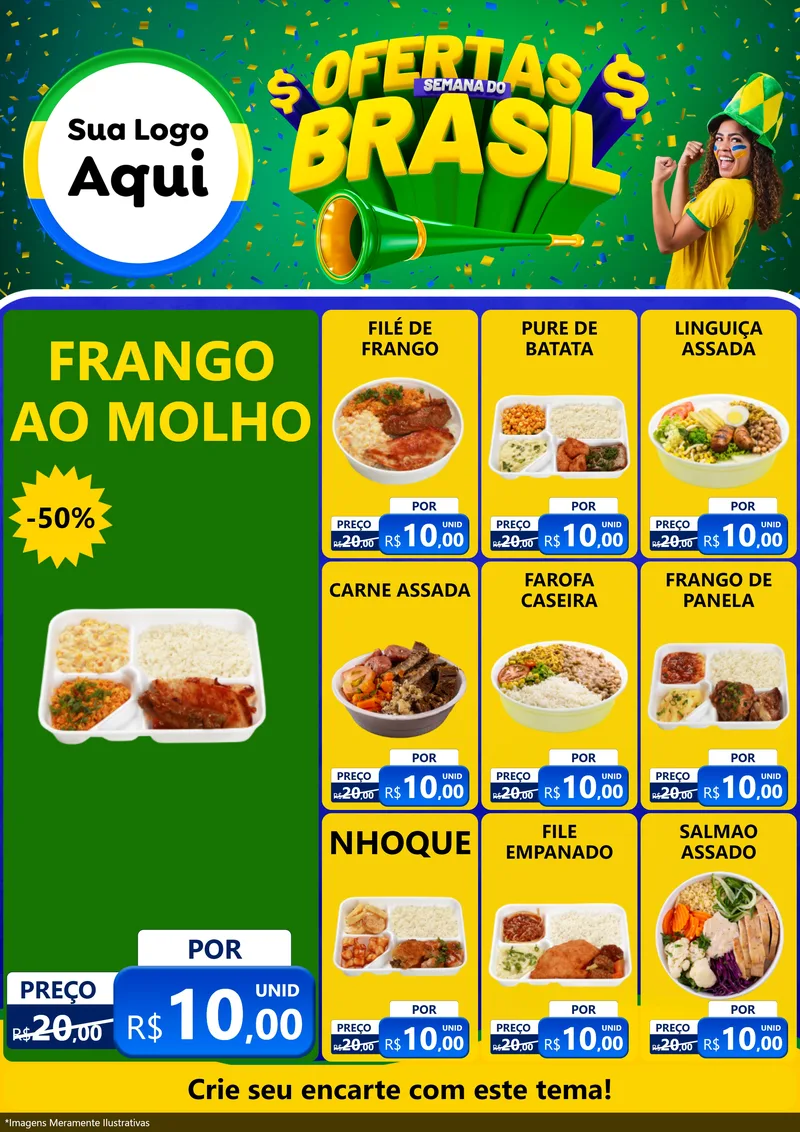 Modelo de Encarte para Encarte A4 Vertical com o tema Ofertas Semana do Brasil para Restaurante