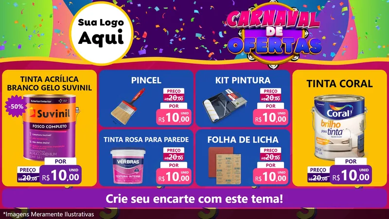 Modelo de TV para TV Horizontal com o tema Carnaval de Ofertas para Tintas e Ferramentas