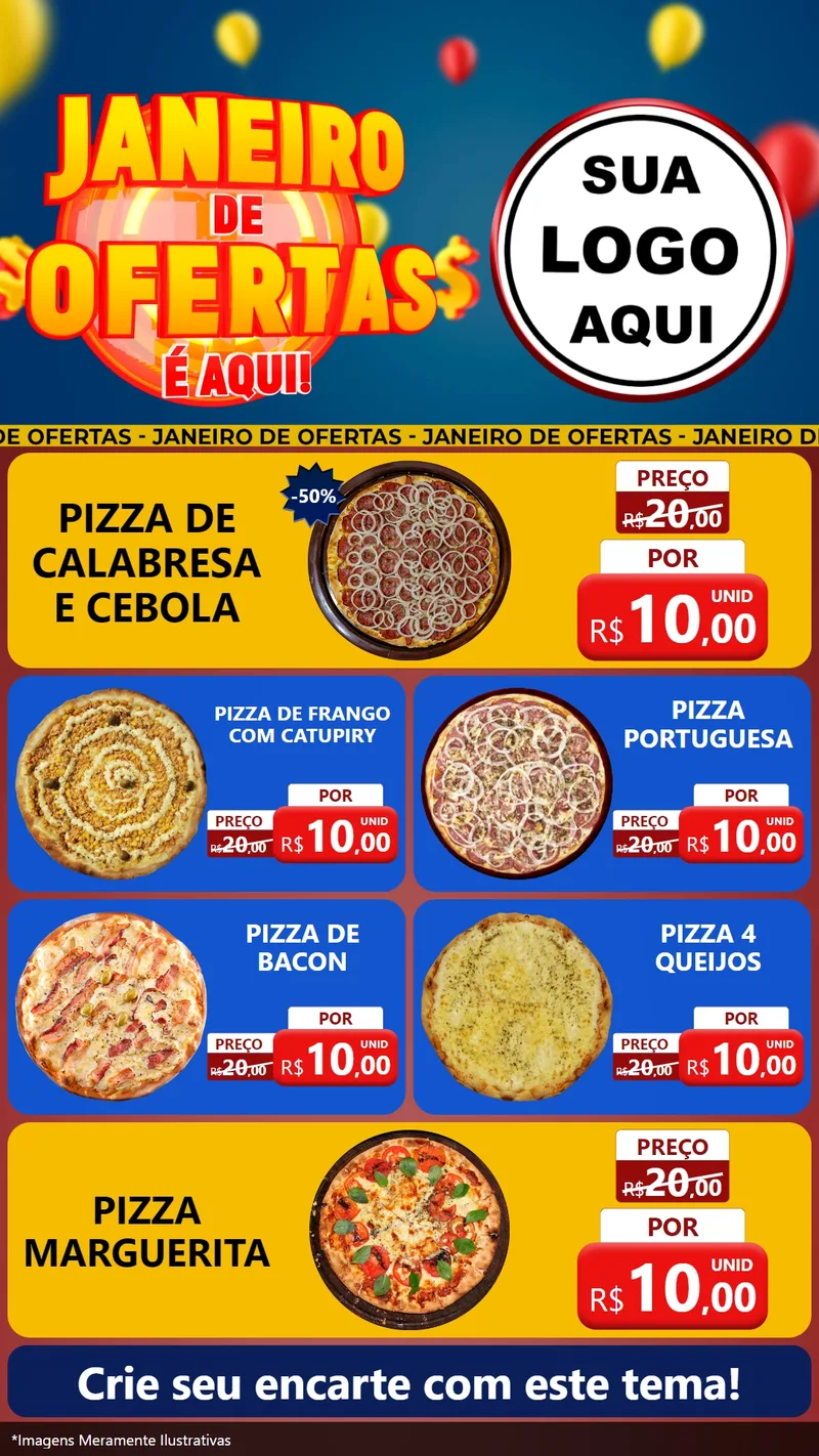 Modelo de TV para TV Vertical com o tema Janeiro de Ofertas É Aqui! para Pizzaria