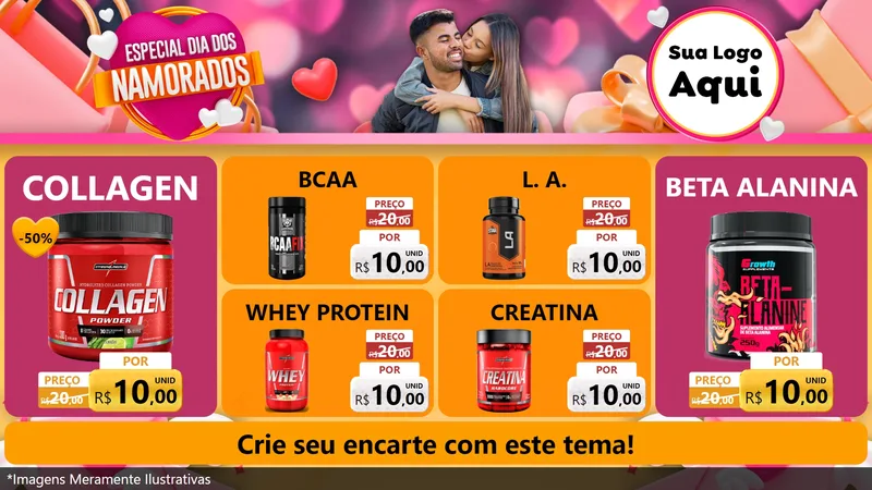 Modelo de TV para TV Horizontal com o tema Especial Dia dos Namorados para Suplementos alimentares