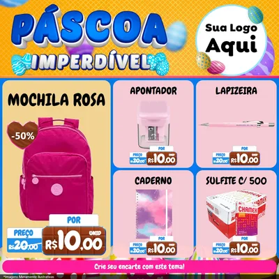 Modelo de Rede Social para Feed Facebook com o tema Páscoa Imperdível para Papelaria