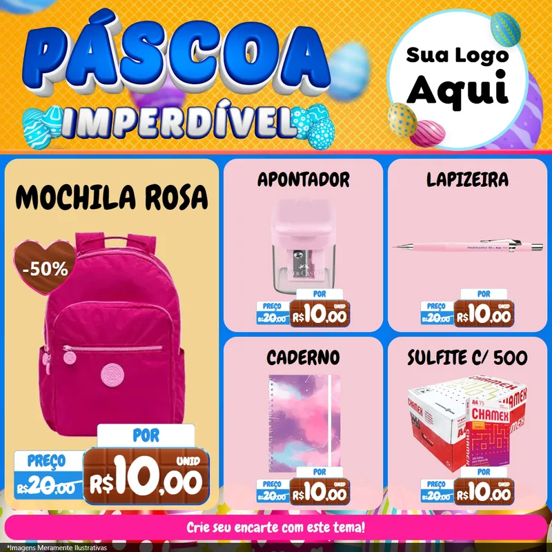 Modelo de Rede Social para Feed Facebook com o tema Páscoa Imperdível para Papelaria