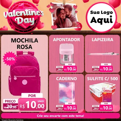 Modelo de Rede Social para Feed Facebook com o tema Valentine's Day para Papelaria