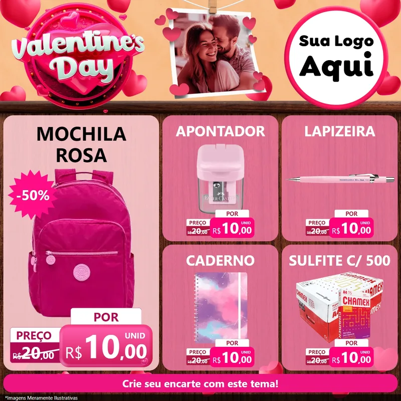 Modelo de Rede Social para Feed Facebook com o tema Valentine's Day para Papelaria