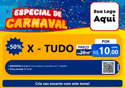 Modelo de Cartaz para Cartaz A4 Horizontal com o tema Especial de Carnaval para Hamburgueria
