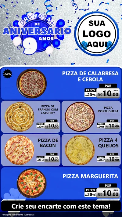 Modelo de TV para TV Vertical com o tema Promoção de Aniversário - 9 Anos para Pizzaria