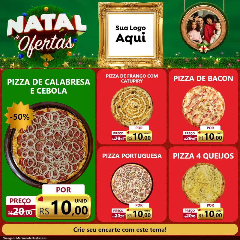 Modelo de Rede Social para Feed Facebook com o tema Natal de Ofertas para Pizzaria