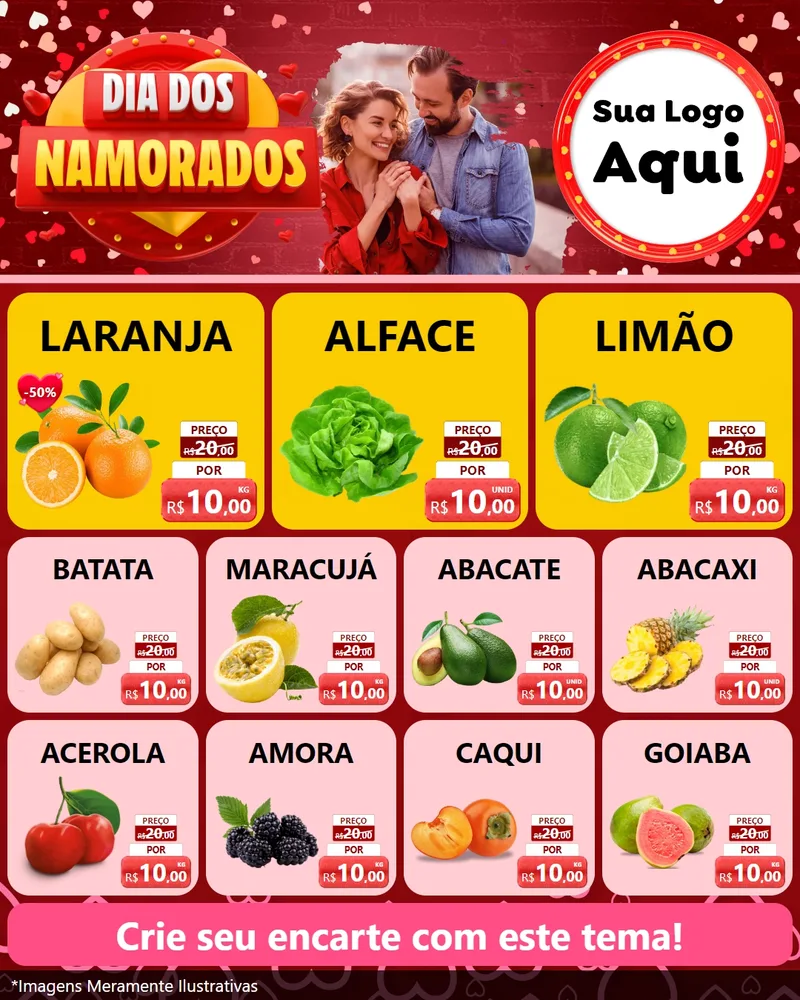 Modelo de Rede Social para Feed Instagram com o tema Dia Dos Namorados para Hortifrúti