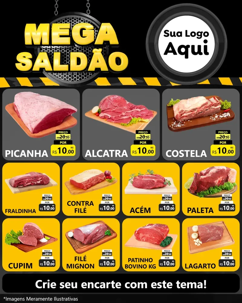 Modelo de Rede Social para Feed Instagram com o tema Mega Saldão para Açougue