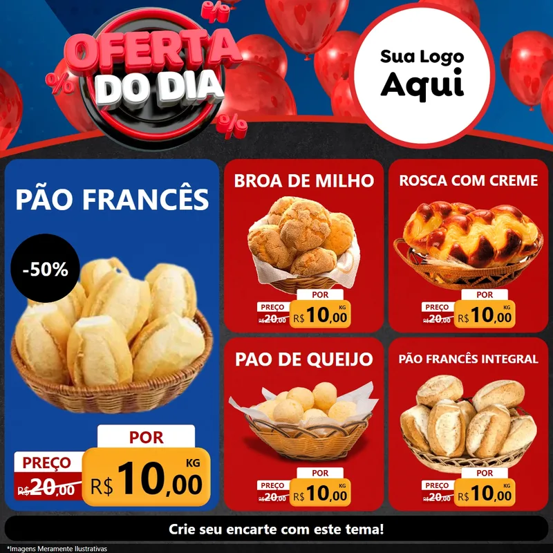 Modelo de Rede Social para Feed Facebook com o tema Oferta do Dia para Padaria