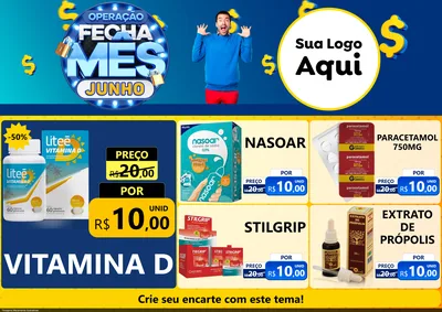 Modelo de Encarte para Encarte A4 Horizontal com o tema Operação Fecha Mês, Junho para Farmácia