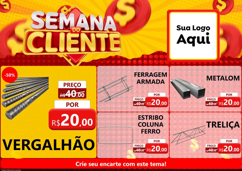 Modelo de Encarte para Encarte A4 Horizontal com o tema Semana do Cliente para Ferragens
