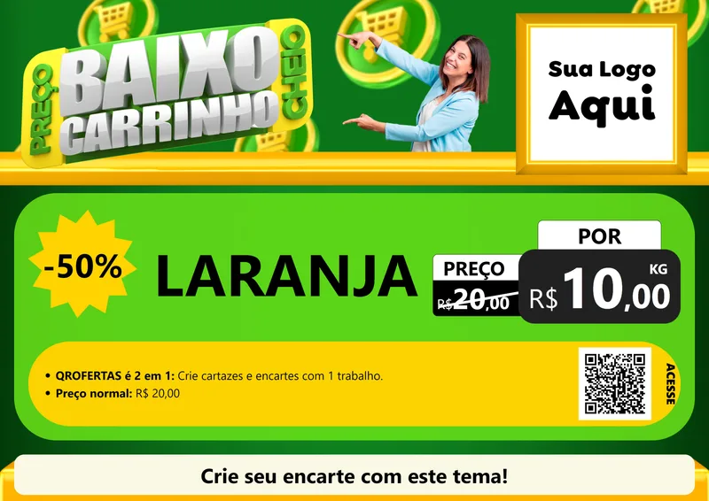 Modelo de Cartaz para Cartaz A4 Horizontal com o tema Preço Baixo Carrinho Cheio para Hortifrúti
