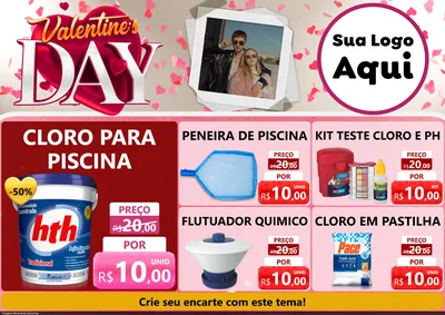 Modelo de Encarte para Encarte A4 Horizontal com o tema Valentine's Day para Produtos para Piscina