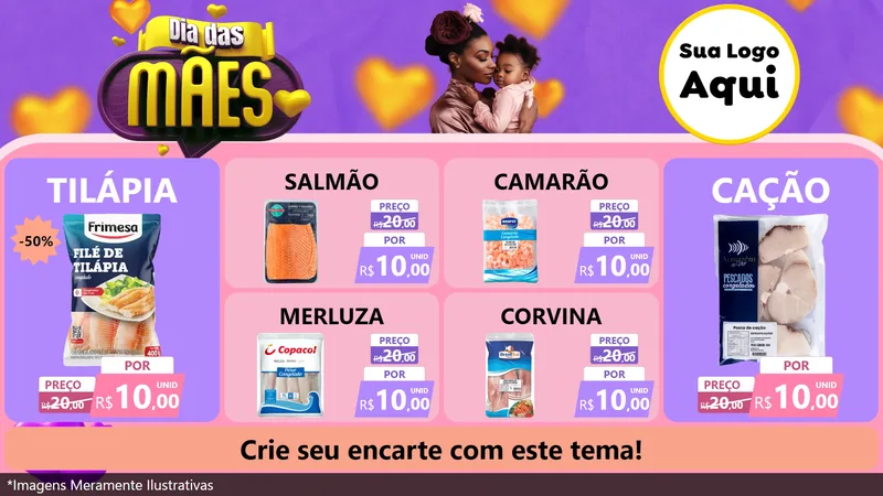 Modelo de TV para TV Horizontal com o tema Dia das Mães para Peixaria