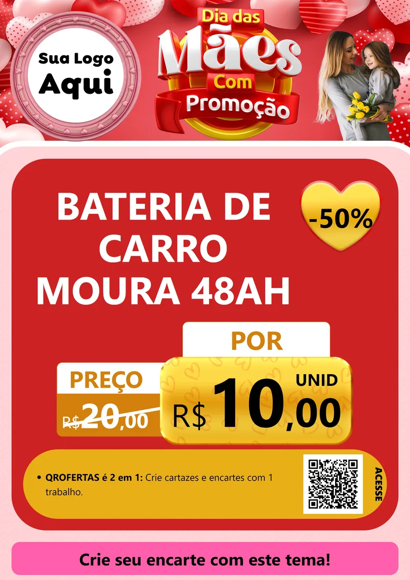 Modelo de Cartaz para Cartaz A4 Vertical com o tema Dia Das Mães Com Promoção para Baterias Elétricas