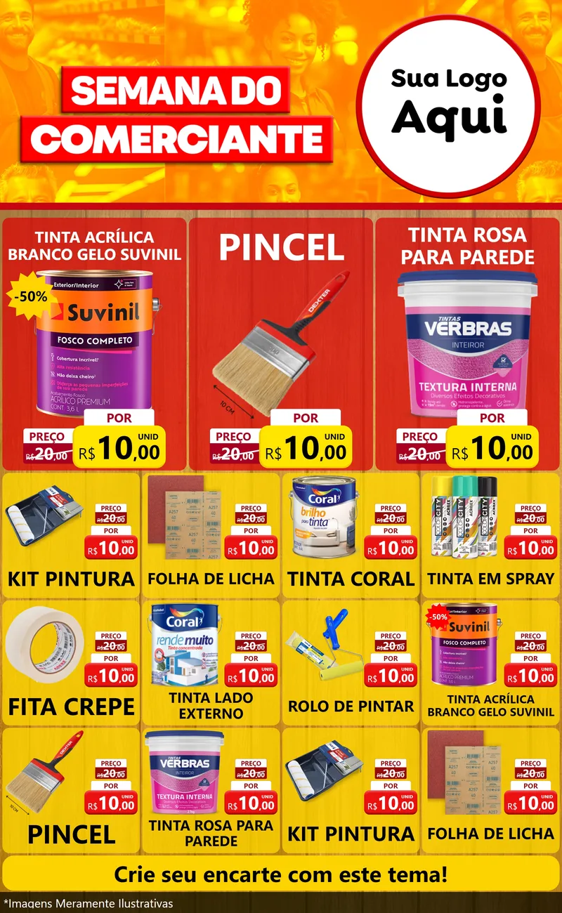 Modelo de Encarte para Encarte Grande com o tema Semana do Comerciante para Tintas e Ferramentas