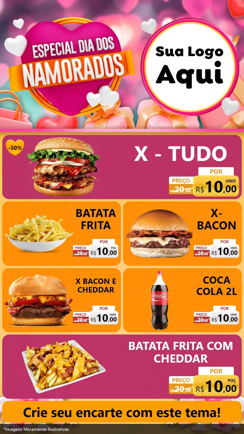 Modelo de TV para TV Vertical com o tema Especial Dia dos Namorados para Hamburgueria