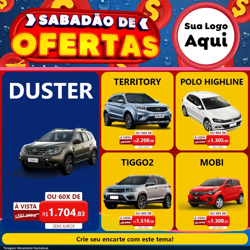 Modelo de Rede Social para Feed Facebook com o tema Sabadão de Ofertas para Concessionaria de Carros