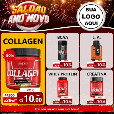 Modelo de Rede Social para Feed Facebook com o tema Saldão de Ano Novo para Suplementos alimentares