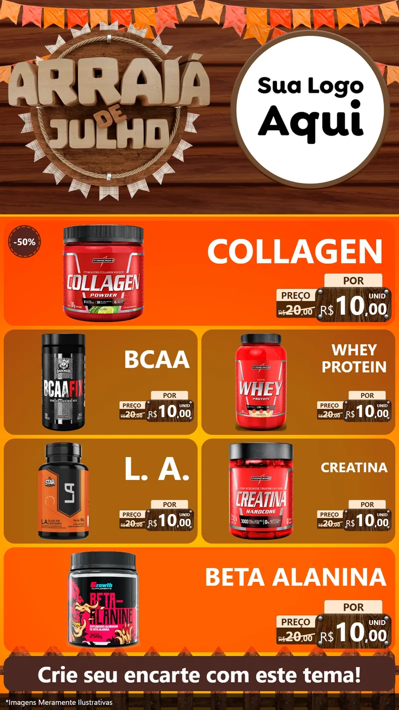 Modelo de TV para TV Vertical com o tema Arraiá de Julho - Junina para Suplementos alimentares