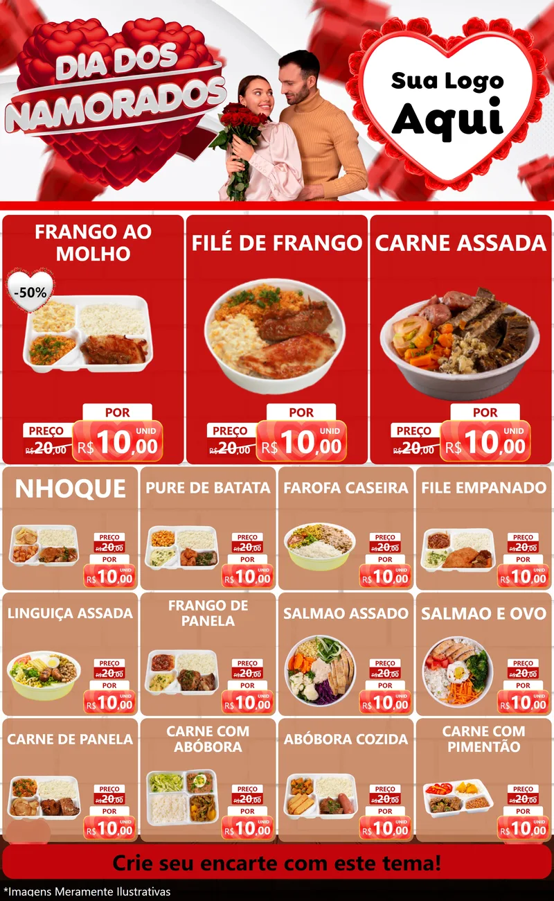 Modelo de Encarte para Encarte Grande com o tema Dia dos Namorados para Restaurante
