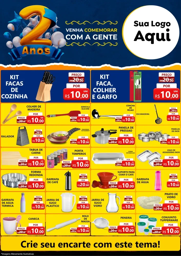 Modelo de Encarte para Encarte A4 Vertical com o tema Aniversário de 2 anos para Utilidades Domésticas