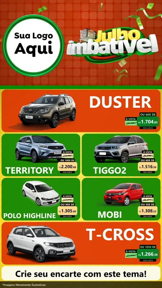 Modelo de TV para TV Vertical com o tema Julho Imbatível para Concessionaria de Carros