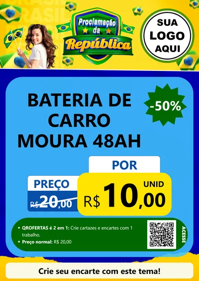 Modelo de Cartaz para Cartaz A4 Vertical com o tema Proclamação da República para Baterias Elétricas
