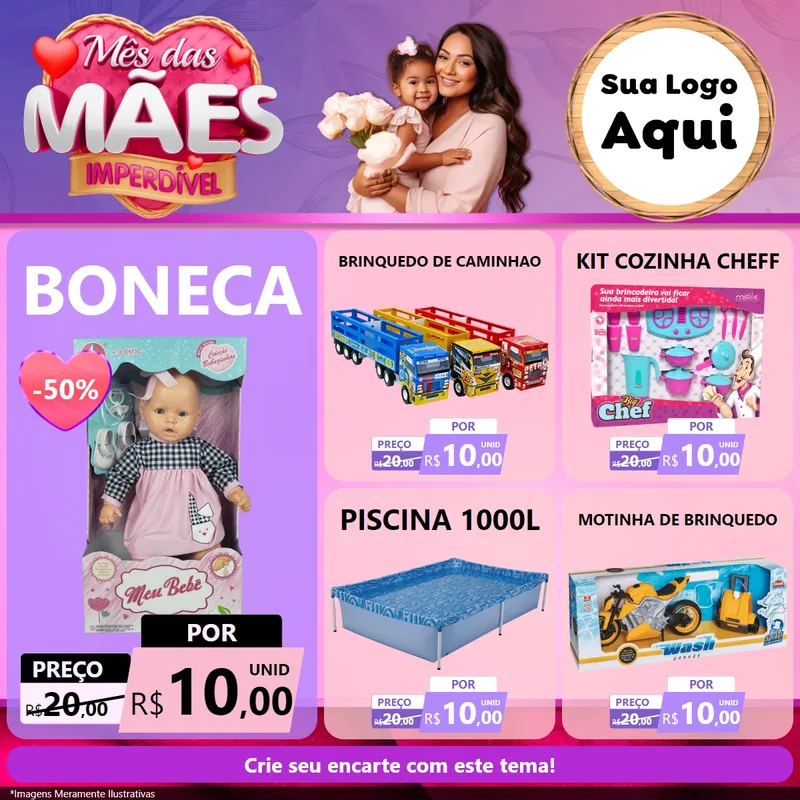 Modelo de Rede Social para Feed Facebook com o tema Mês das Mães Imperdível para Brinquedos